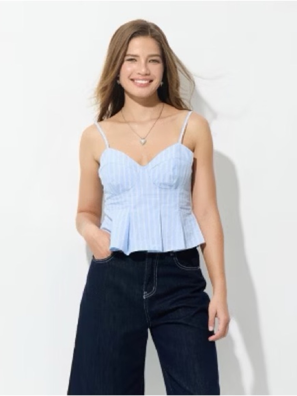 wild fable Light Blue & White Striped Bustier Tank Top